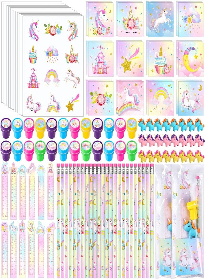 PerKoop 168 Pcs Unicorn Favors Unicorn Goodie Favor Bags with Mini Notebooks Pencils Sticker Stamps Pastel Rainbow Birthday Decorations for Adults Prizes Gifts Goody Favors Bag Fillers Supplies - Image 1